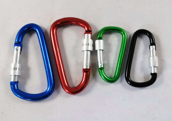 4 x Carabiners 2 sizes  D shape with locking nut clip dogs accessories to back packs/belt