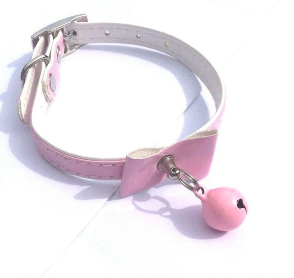 Cat collar with colour co-ordinated bow and bell with vegan leather