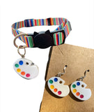 Paint palette matching cat collar & coordinated earring sets 925 silver