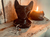 Black magic Breakaway Wiccan Cat Collar with Triple Goddess Charm & Gemstone ( all year round use but great for Halloween)