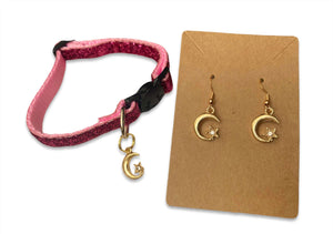 Gold moon matching cat collar & coordinated earring sets 925 silver