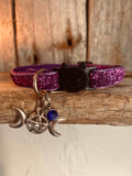 Amethyst witch Breakaway Wiccan Cat Collar with Triple Goddess Charm & Gemstone ( all year round use but great for Halloween)