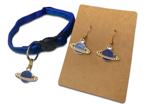 Blue Saturn matching cat collar & coordinated earring sets 925 silver