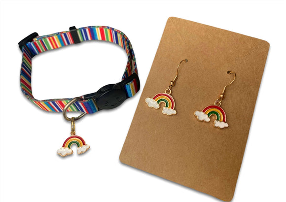Rainbow pride matching cat collar & coordinated earring sets 925 silver