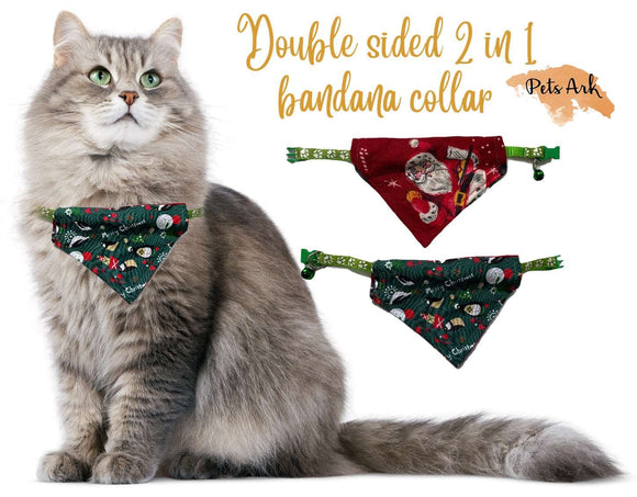 Cat Collar with reversible Bandana/neckerchief, Hand Made with Breakaway Collar (Festive theme)