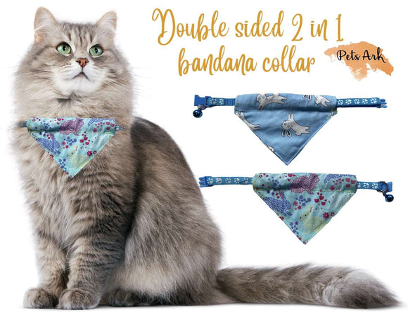 Cat Collar with reversible Bandana/neckerchief, Hand Made with Breakaway collar