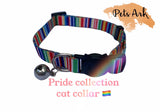 Breakaway Cat collar in rainbow colours with Bell. Suitable for tiny Dog Breeds