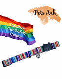 Breakaway Cat collar in rainbow colours with Bell. Suitable for tiny Dog Breeds