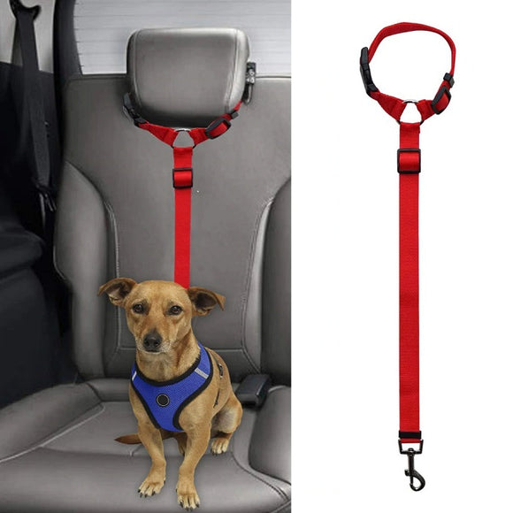 Dog car seat safety belt restraint also doubles as lead Adjustable